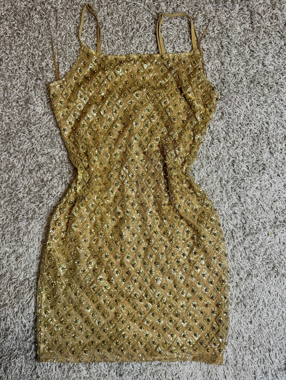 Fashion Nova Gold Embellished Mini Dress Size M